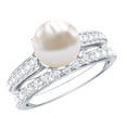 thumbnail image 1 of Rosec Jewels Natural Freshwater Pearl Wedding Engagement Ring Set - 7 Carat Engagement Ring with Wedding Band - AAA Quality, 18K White Gold, US 9.50, 1 of 7