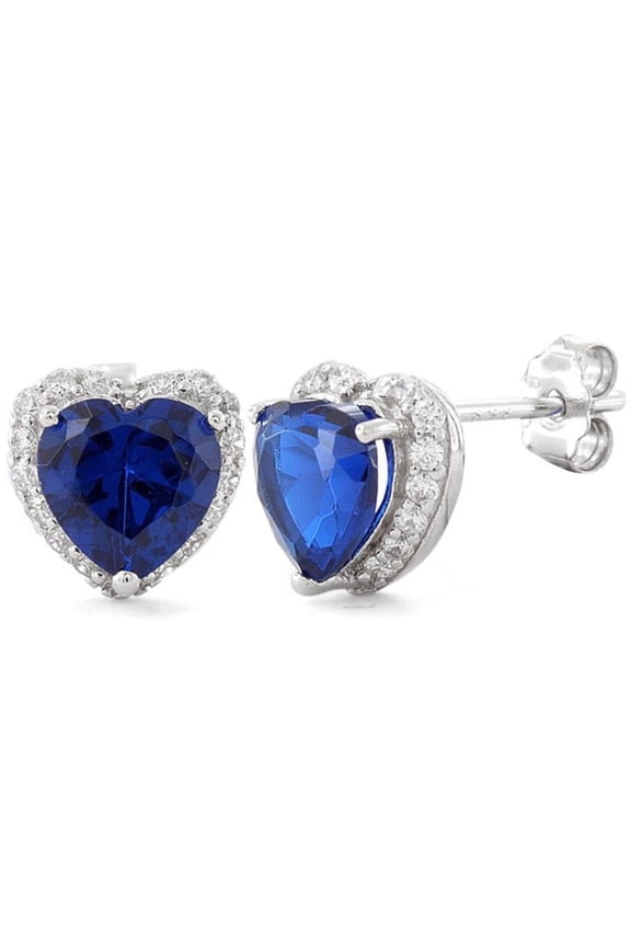 8 mm Heart Blue Sapphire Stud Earrings – Dainty Gift Jewelry for Wife or Girlfriend, 925 Sterling Silver with Halo Setting
