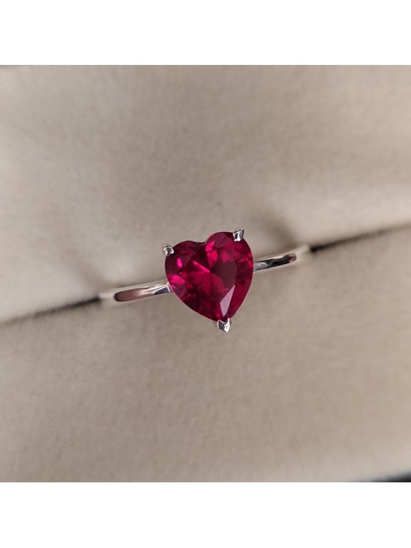 8 mm Natural Ruby Ring, Heart Cut Ruby Ring Sterling Silver Promise Ring, Red Gemstone Ring, Handmade Ring