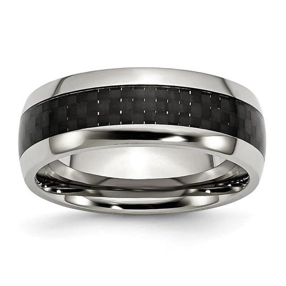 8 mm Stainless Steel & Black Carbon Fiber Polished Band, Size 6.5