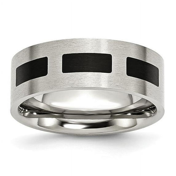 8 mm Stainless Steel Black Rubber Flat Brushed Band - Size 11.5