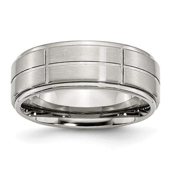 8 mm Stainless Steel Grooved Brushed & Polished Ridged Edge Band - Size 9