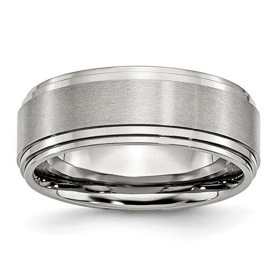 8 mm Stainless Steel Ridged Edge Brushed & Polished Band - Size 8.5