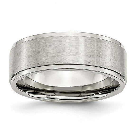 8 mm Stainless Steel Ridged Edge Brushed & Polished Band - Size 8.5