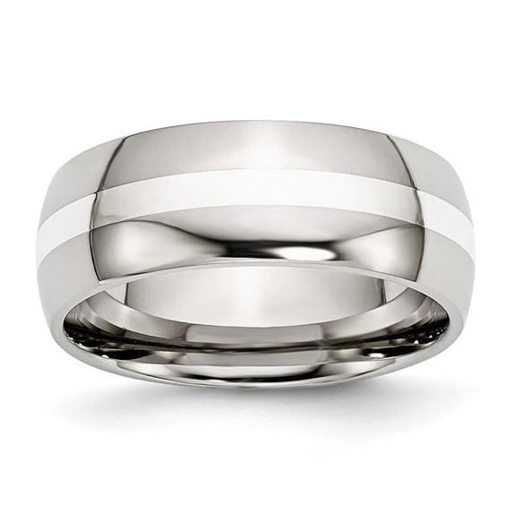 8 mm Stainless Steel Sterling Silver Inlay Polished Band - Size 8.5