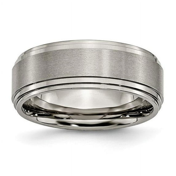 8 mm Titanium Double Step Ridged Edge Satin & Polished Band, Size 11.5