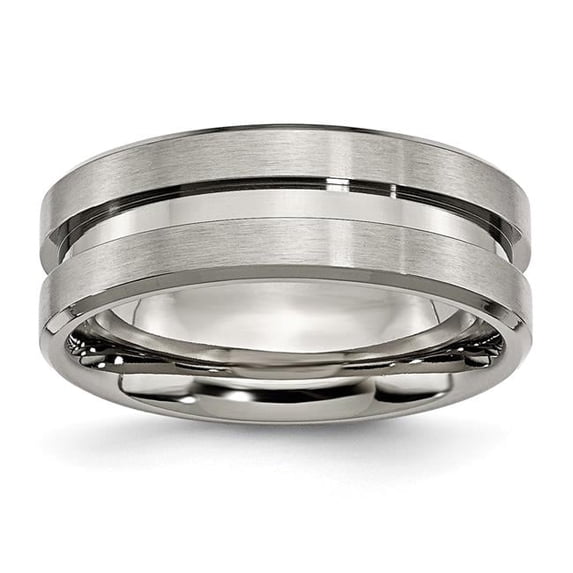 8 mm Titanium Grooved Brushed & Polished Band, Size 12.5
