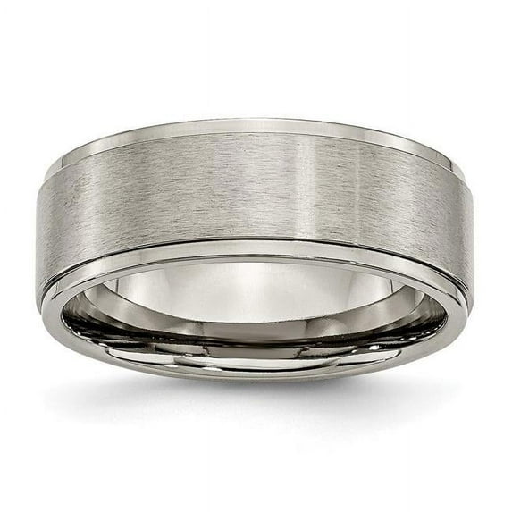8 mm Titanium Ridged Edge Brushed & Polished Band, Size 8.5