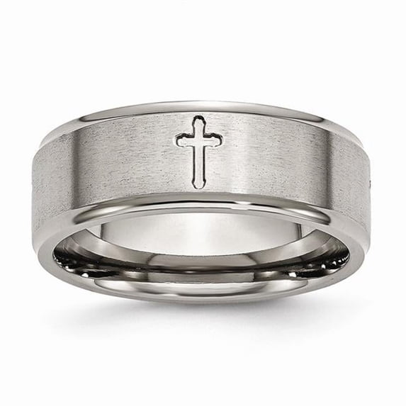 8 mm Titanium Ridged Edge Cross Brushed & Polished Band - Size 6