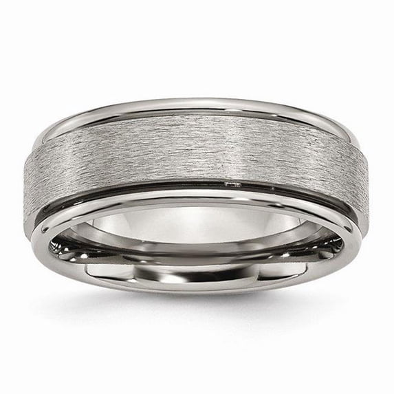 8 mm Titanium Ridged Edge Satin & Polished Band - Size 10.5