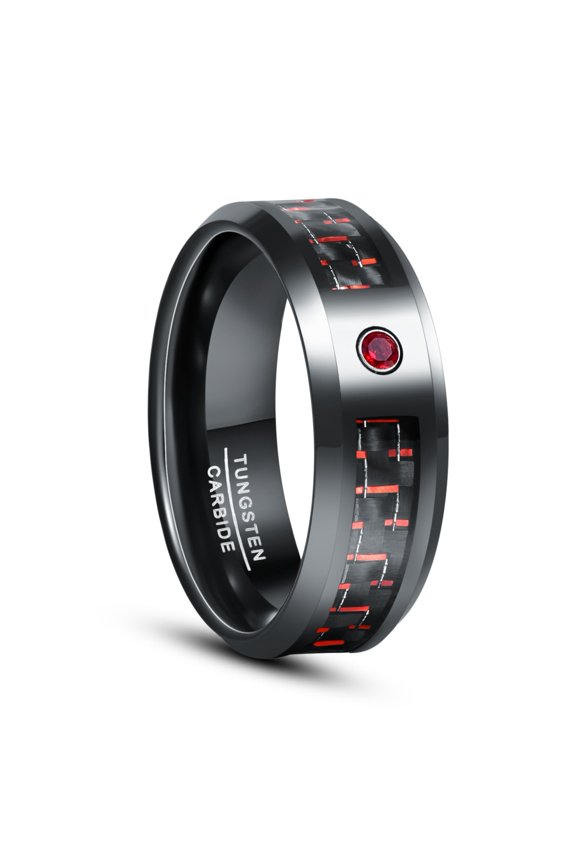8 mm Wide Black Inlaid Fiber Zircon Men's Tungsten Steel Ring