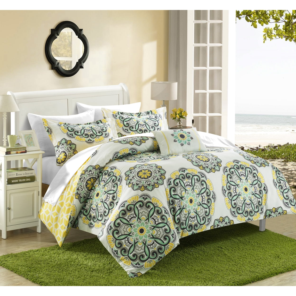 King Yellow Reversible Medallion Microfiber Comforter Set