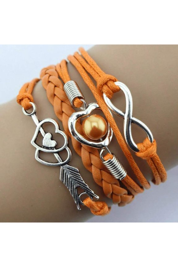 8 orange Bracelet With Heart Arrow Infinity Charm And Simulated Pearl