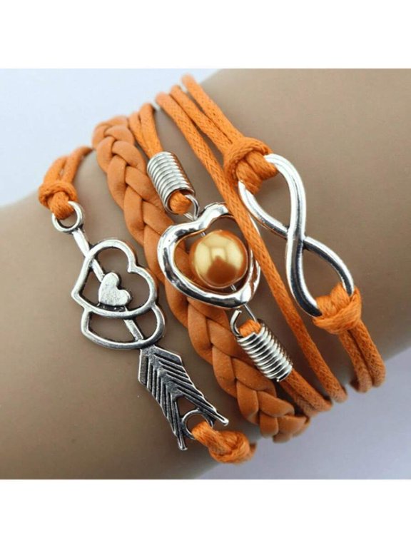8 orange Bracelet With Heart Arrow Infinity Charm And Simulated Pearl