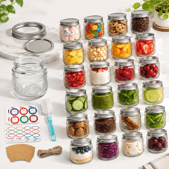 8 oz - 24 Pack Half Pint Canning Jars with Airtight Lids and Bands