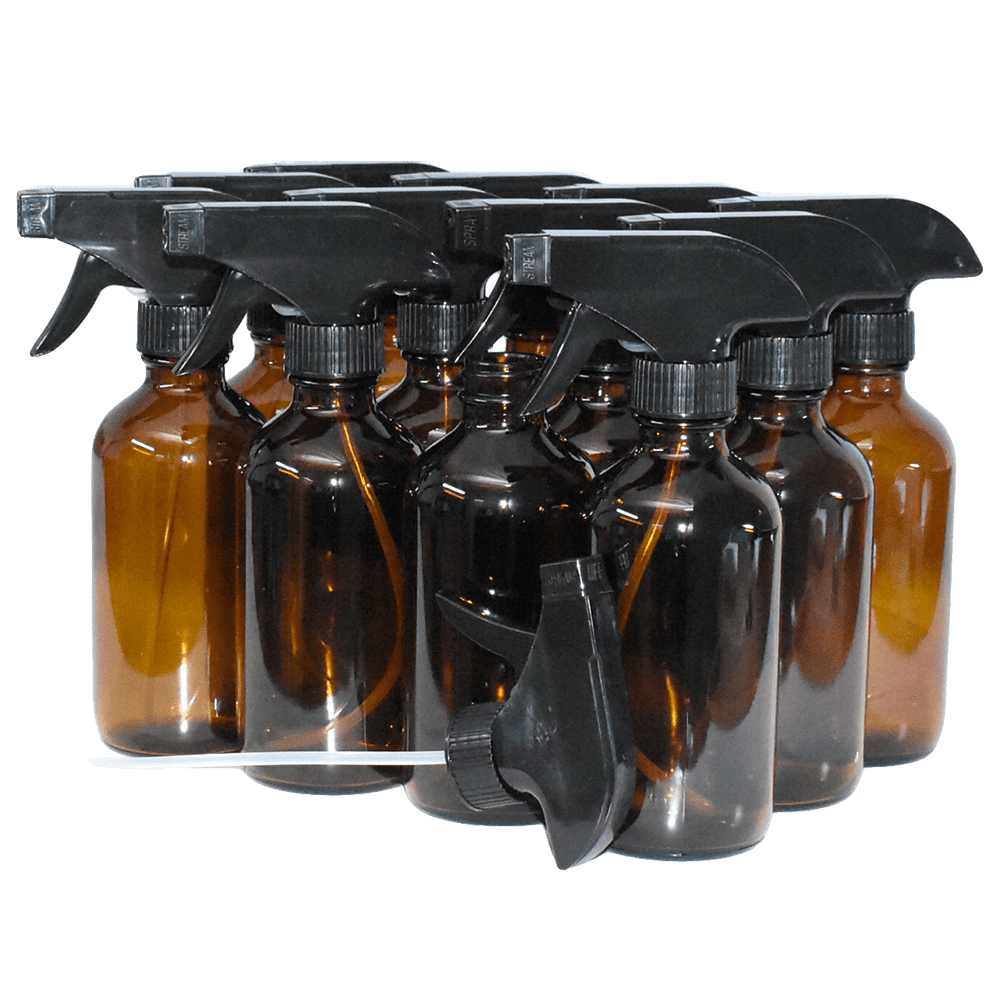 8 oz. Amber Boston Round with Black Trigger Sprayer (28/400) (V23) (V6 ...