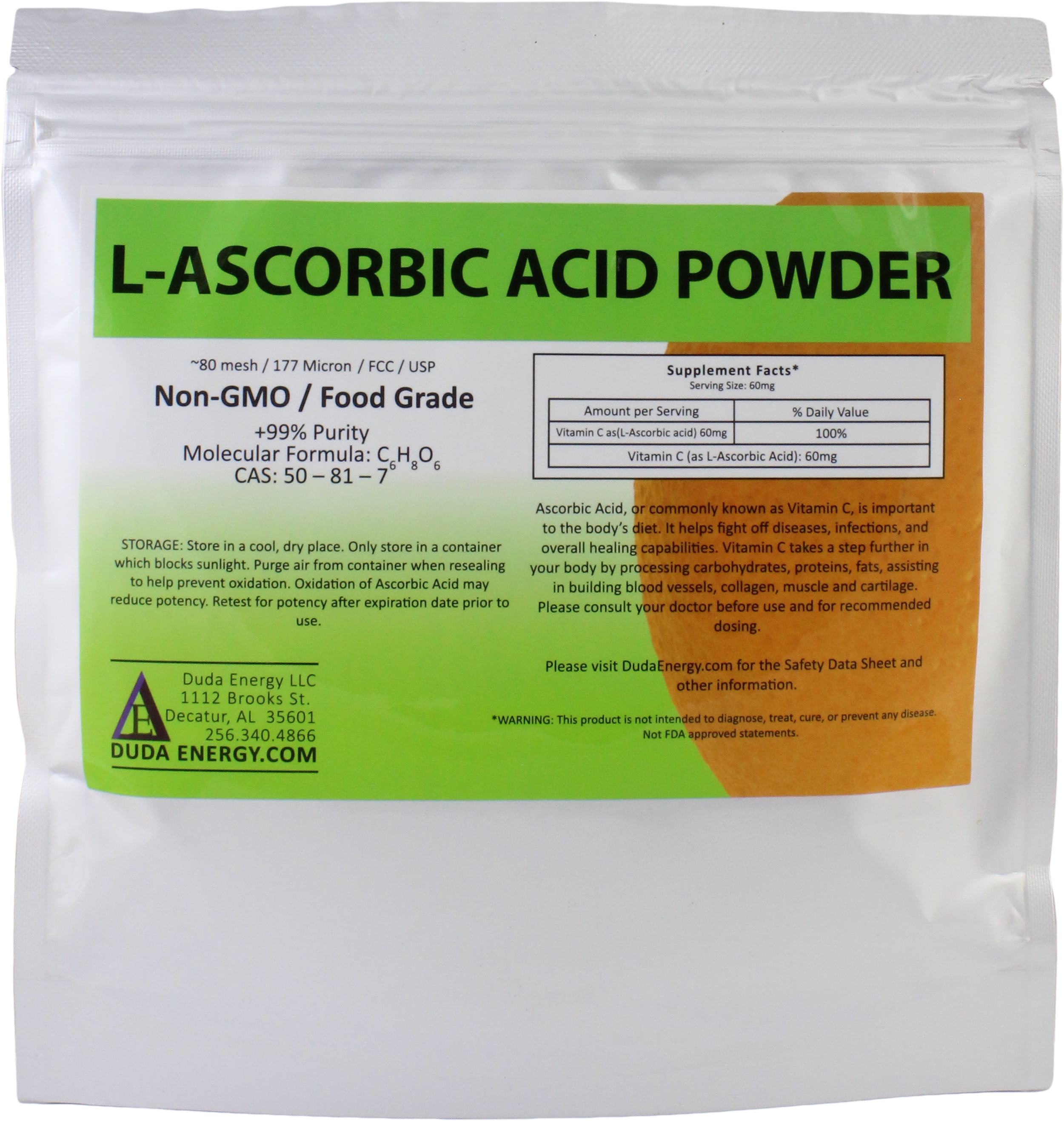 8 oz Bag of LAscorbic Acid Powder 99+ Food Grade USP36/BP2012