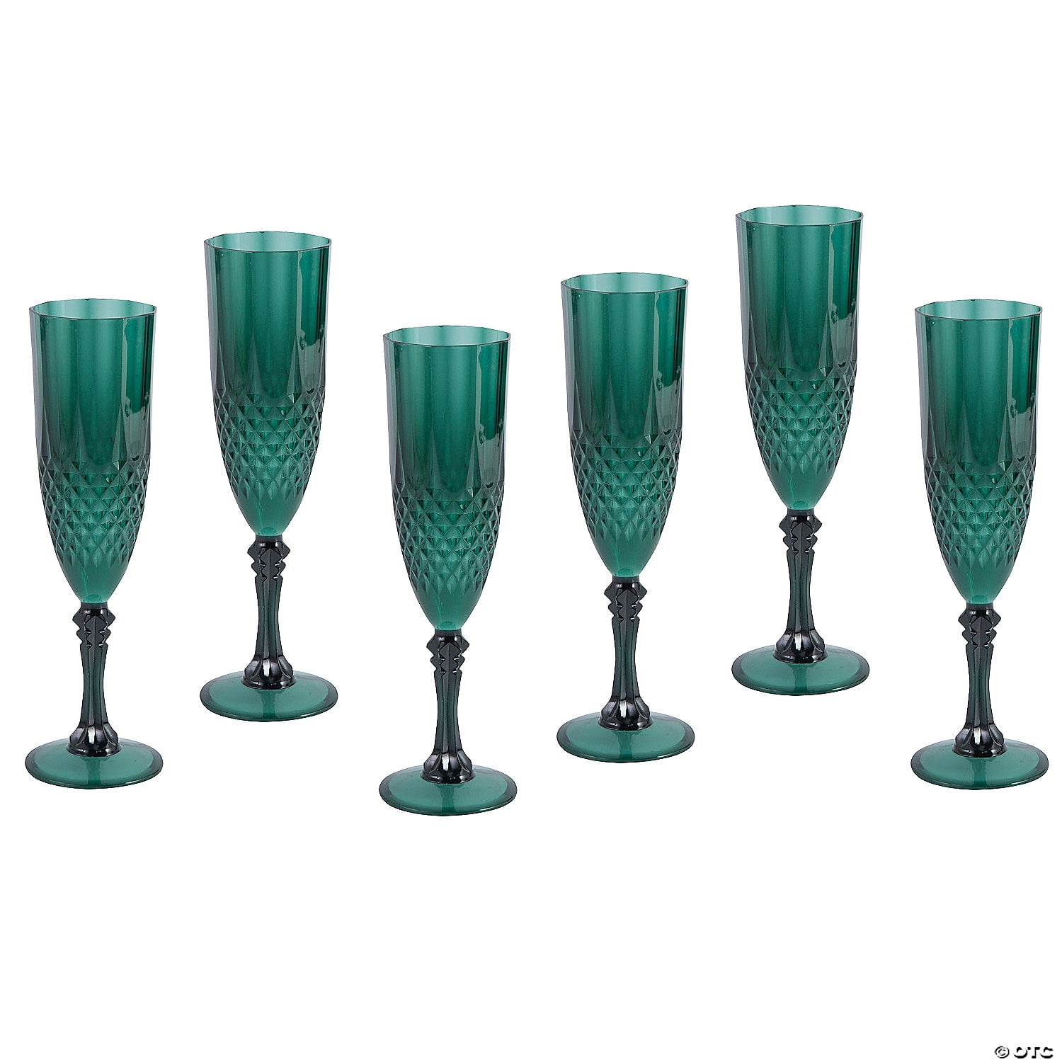 8 oz. Bulk 48 Count Christmas Green Patterned Reusable Plastic Champagne Flutes