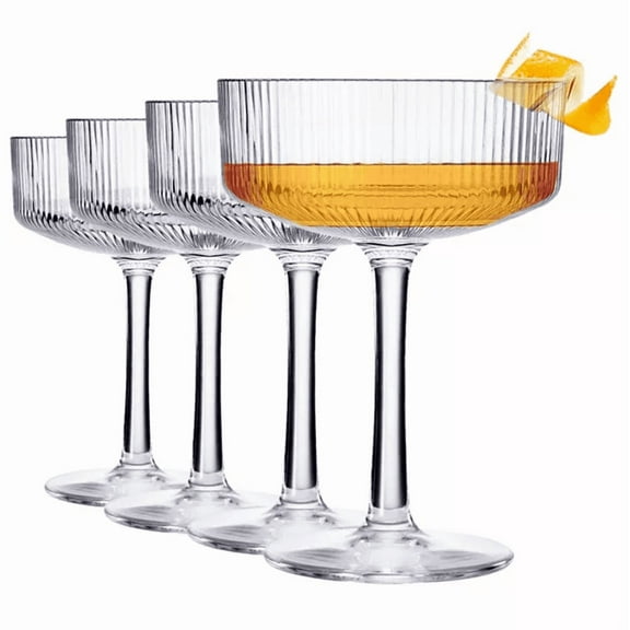 8 oz Clear Ribbed Acrylic Coupes Wine Glasses Set of 6