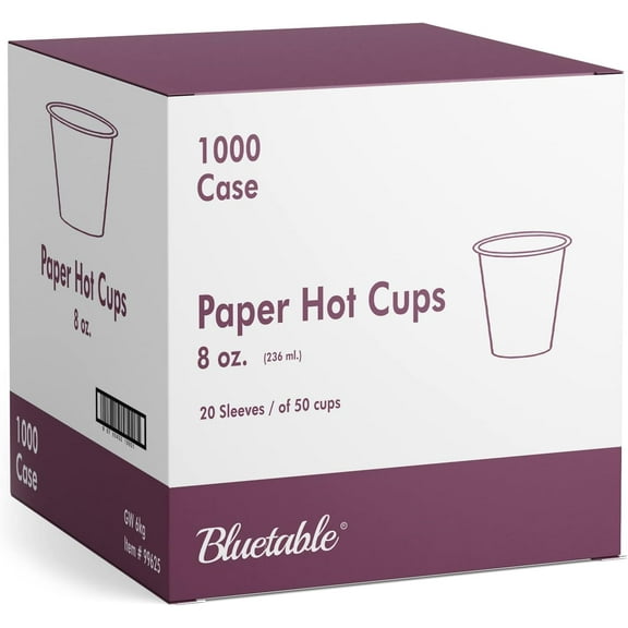 8 oz Coffee Cups Bulk Hot Cups (1000 Case) - Paper Cups 8oz Large Pack Cups for Office - Hot Drink Cups for Dispenser  To Go Paper Cup White