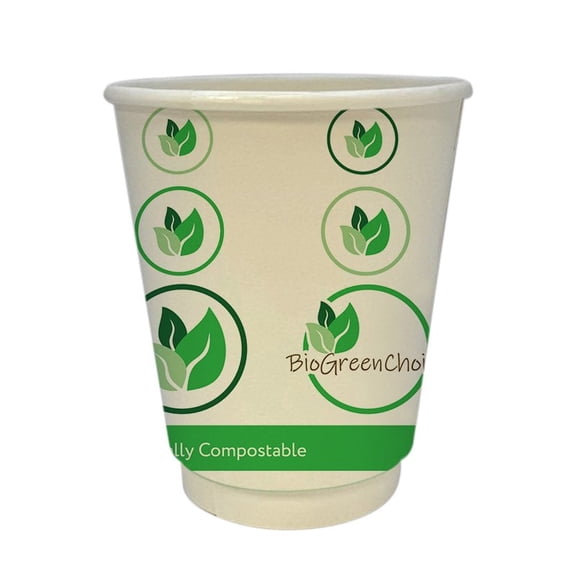 8 oz. Compostable Eco-friendly Hot Paper Cup with PLA Lining, Double Wall Printed Disposable Hot Coffee cups - (500 Count- Bulk)