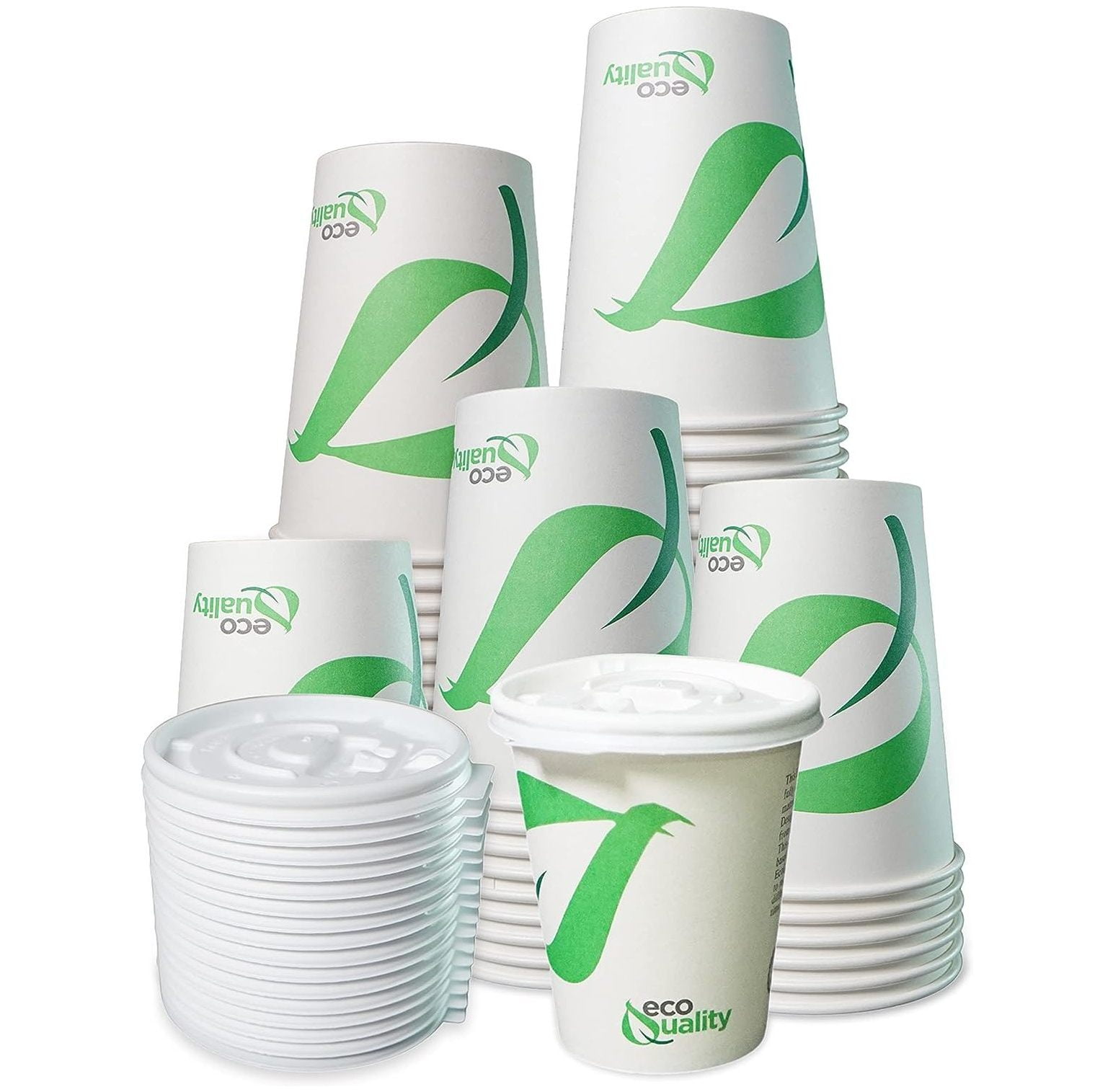 8 oz Compostable Paper Cups with White Flat Lids Biodegradable