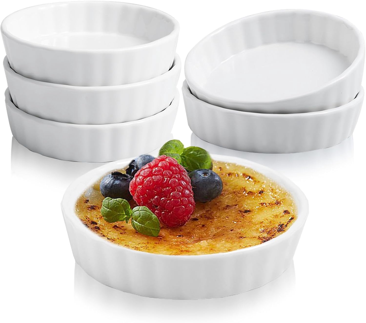 8 oz Creme Brulee Ramekins,6 Pack Porcelain Ramekins Oven Safe,Round ...