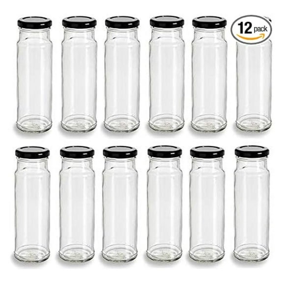 8 oz Glass Jars with Lids (12 Pack) - Tall Glass Jars for Jam, Spices, Candles - Airtight Storage Containers - Black Finish - 240ml/8oz