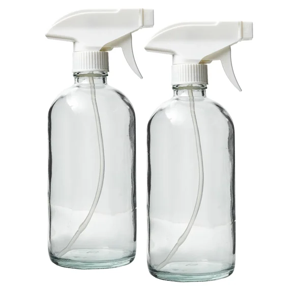 8 oz. Glass Spray Bottles 2 Pack w/ White Trigger Sprayer, Adjustable