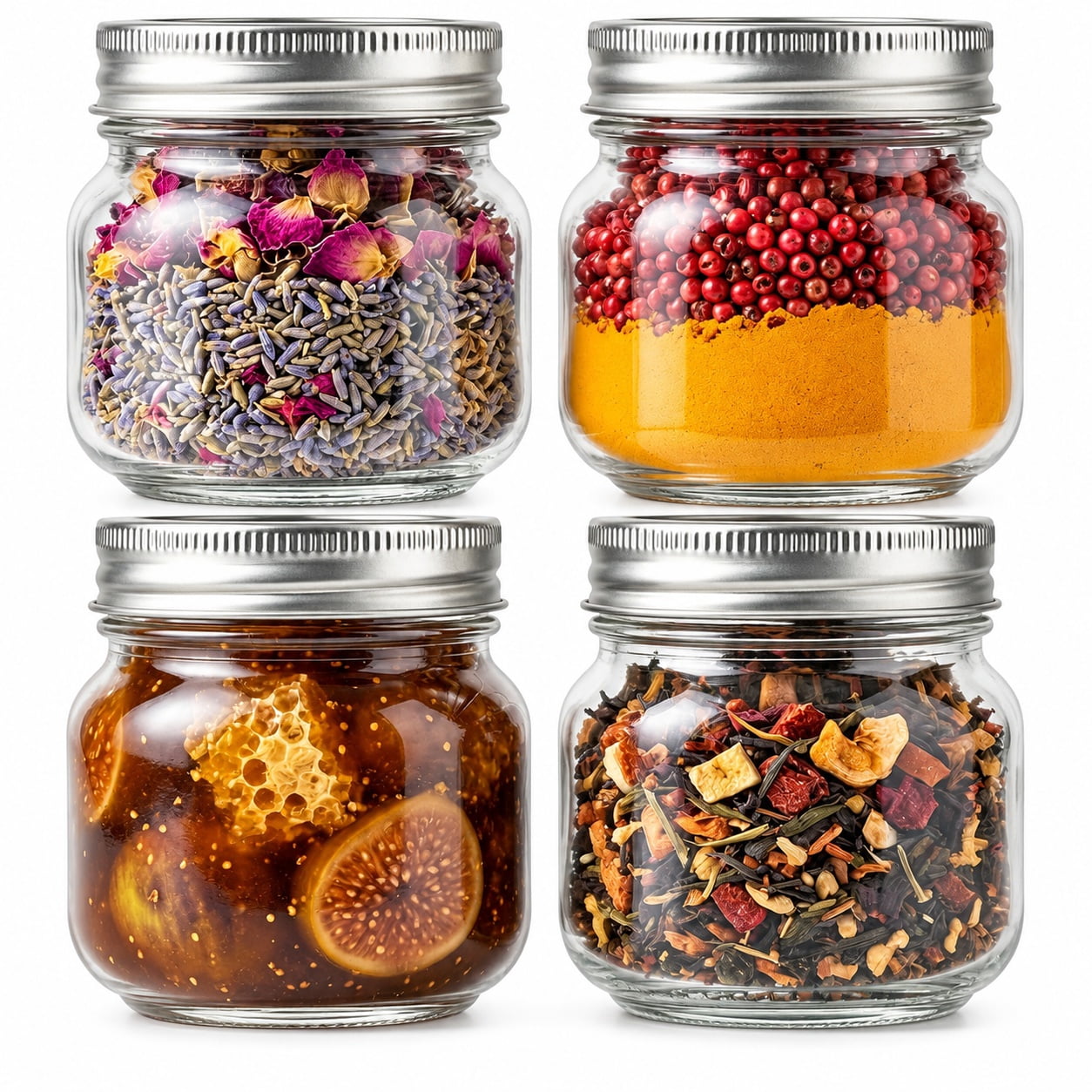 8 oz Glass Storage Jars with Airtight Silver Lids - 4 Pack for Canning ...