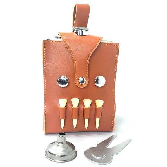 8 oz Golf Flask Stainless Steel 304 | Divot Tool + Funnel + 4 Golf Tee's | Ships Same Day