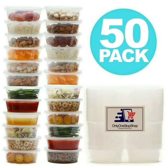 8 oz Light Weight Plastic Food Storage Deli Containers with Lids - Restaurant Food (50 pack)