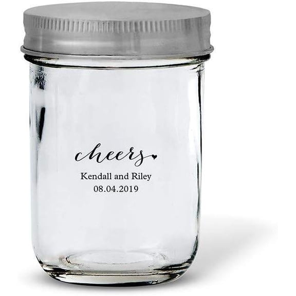 8 oz Mason Jar Drinking Glass with Lid, Customizable Full-Color Print 24-Pack