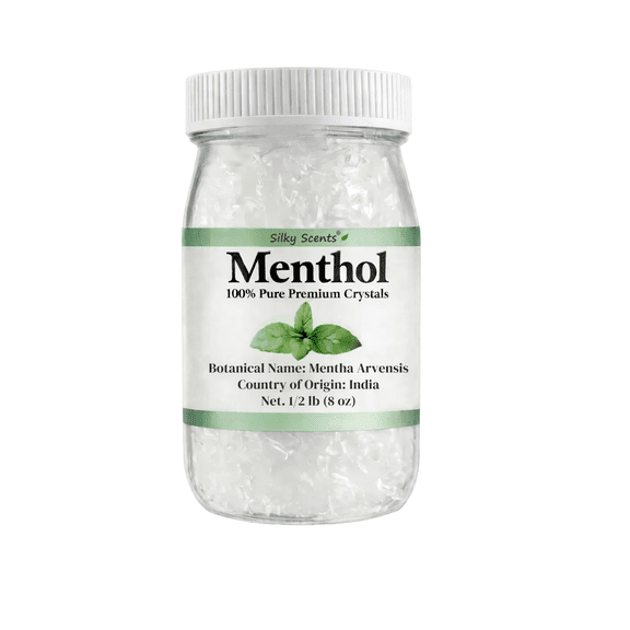 8 oz Menthol Crystals in Glass Jar - 100% Pure and Natural by Silky Scents
