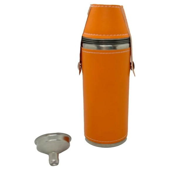 8 oz Orange Flask With 4 Shot Glasses & 1 Funnel