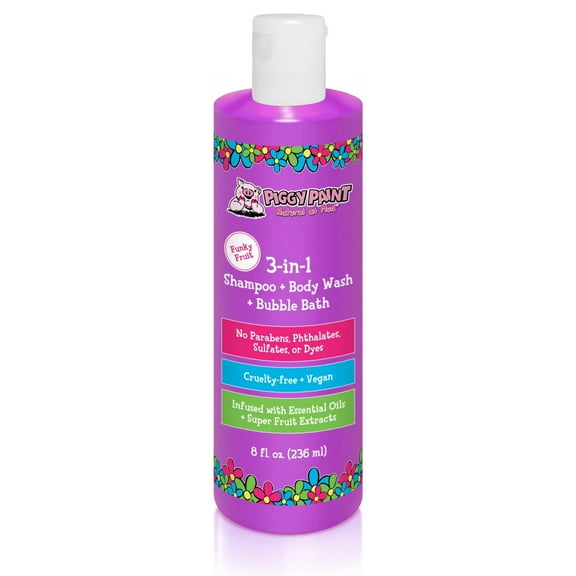 8 oz. Piggy Paint Funky Fruit Scented 3-in-1 Shampoo + Body Wash + Bubble Bath