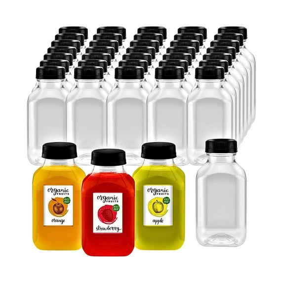 Green Direct 8oz Clear Plastic Reusable Juice Bottles with Caps | Empty Water Bottles for Juicing, Smoothies, Shakes | BPA-Free, Durable & Leakproof | Pack of 35