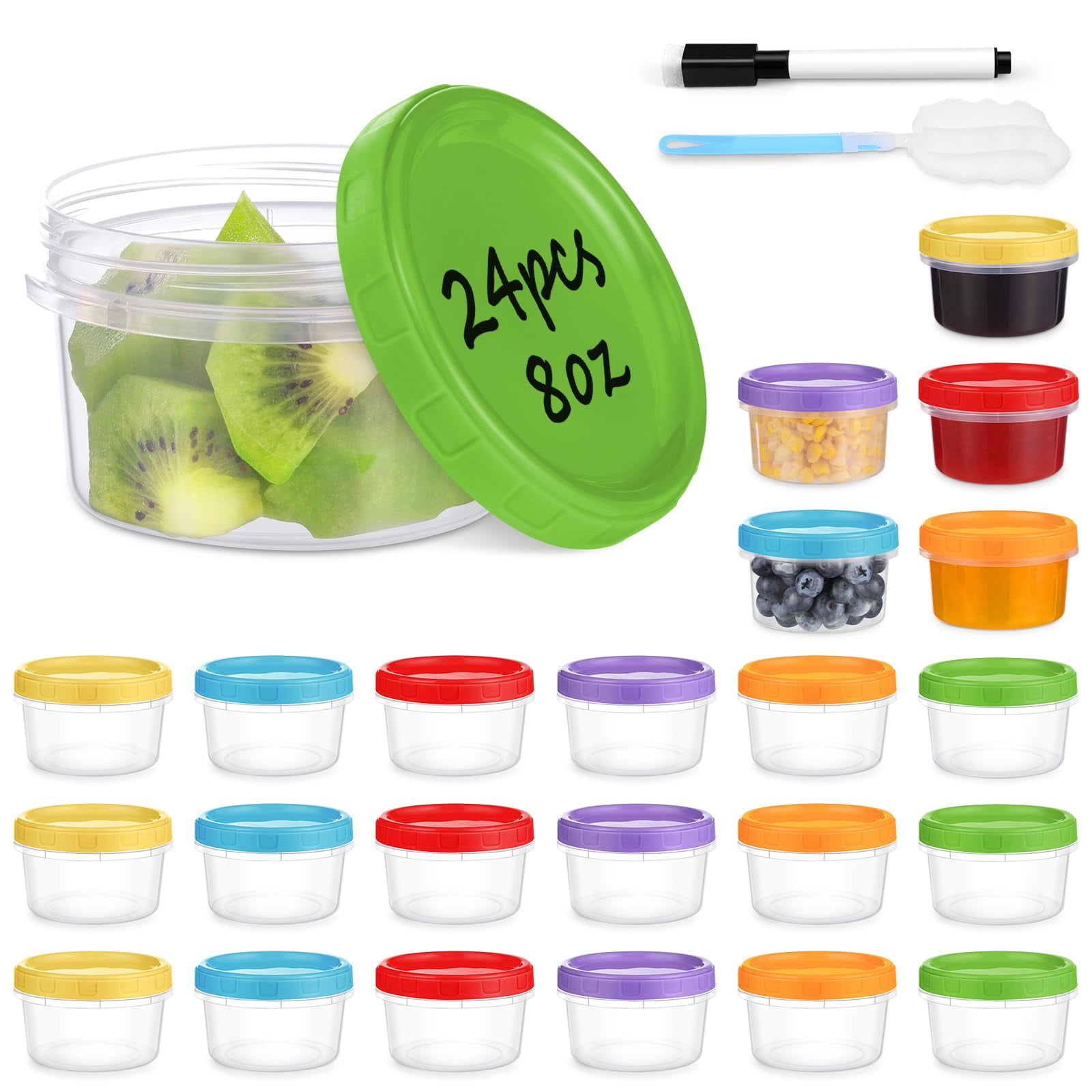 8 oz Plastic Containers with Lids, 24 Pack Stackable Small Freezer ...