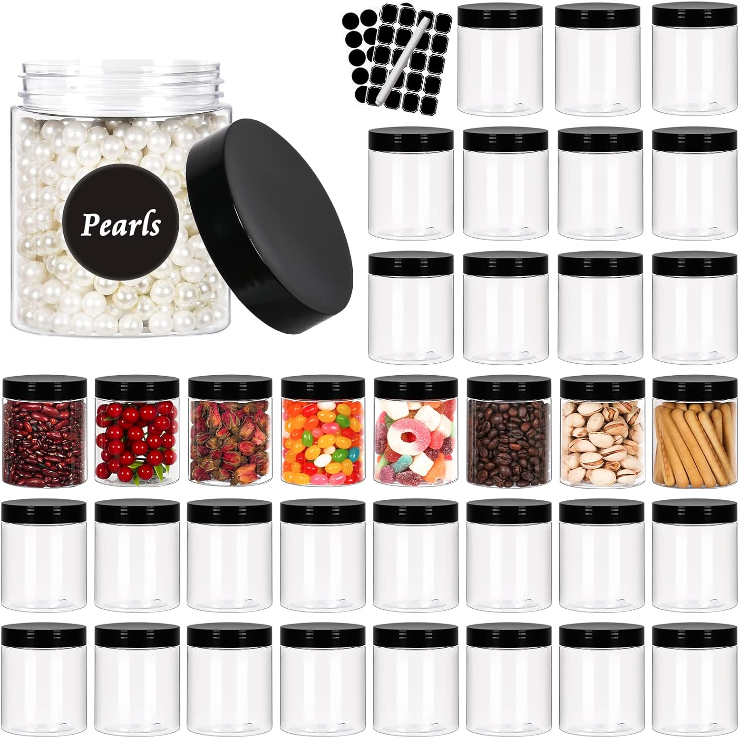 8 oz Plastic Jars with Black Lids,24 Pack Refillable Slime Jar Cosmetic ...