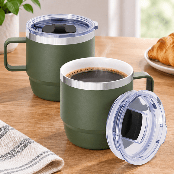 8 oz Small Coffee Mug with Magnetic Sliding Lid & Handle
