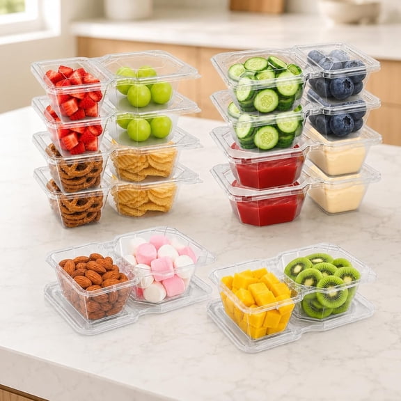 8 oz Snack Containers with , Disposable, Clear, 10 Sets | 2 Compartments, Portion Control, Meal Prep, the go Meal Dipping Containers Sauce Cups