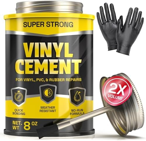 8 oz Vinyl Cement Glue - Non-Brittle, Zero Shrinkage & Watertight Seal, Contact Cement Adhesive for Inflatables, Pools, Paddle Boards, Pond Liners, and More - Vinyl Adhesive with Brush