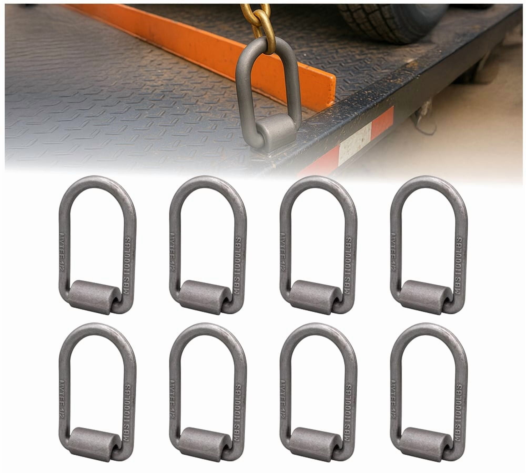 8 pack 1/2" Heavy Duty Weld-On Extended Forged D Ring w/ Mounting Brackets - 11000 lbs Bracking Strength - Tie Down Anchor D-Ring for Trailer, Truck Cargo, RV, ATV Tiedowns