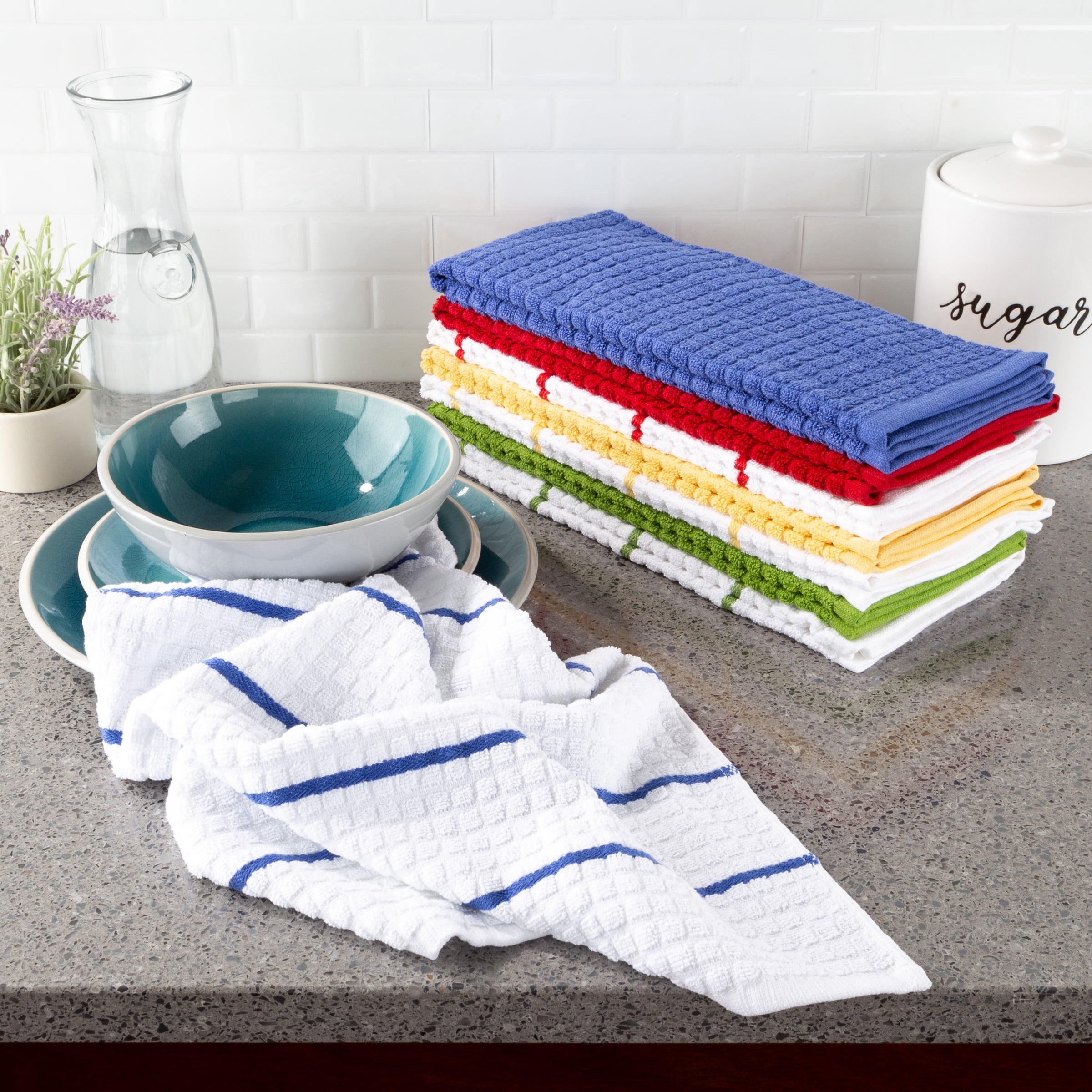 8 pack 100% Cotton Kitchen Towels with Stripes and Solids by Somerset Home  16”x28