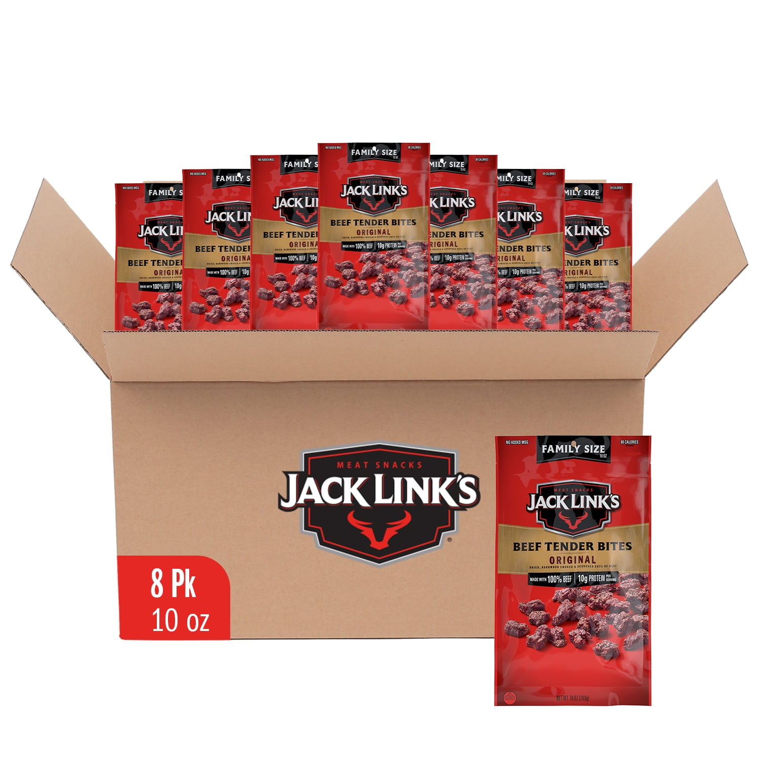 (8 pack) Jack Links Beef Tender Bites, Original, Made With 100% Beef, 10g of Protein per Serving, 10 Ounce Family Size Bulk Bag