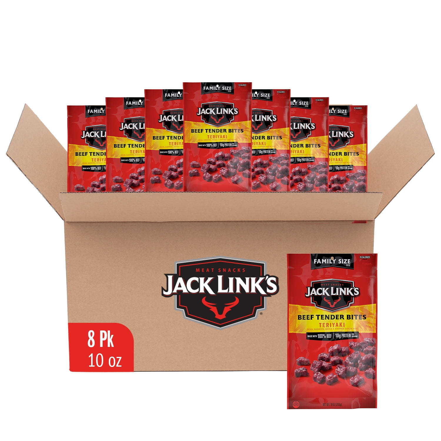 (8 pack) Jack Link's 100% Beef Teriyaki Tender Bites 10Ounce Resealable Bag