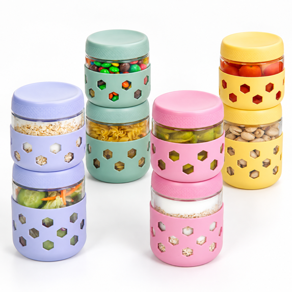 8-pack 16oz & 10oz Overnight Oats Containers With Lids Silicone Sleeves ...
