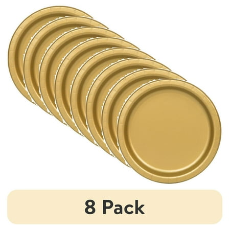 (8 pack) Disposable Paper Plates, 7", Gold, 24 Count, by Way To Celebrate