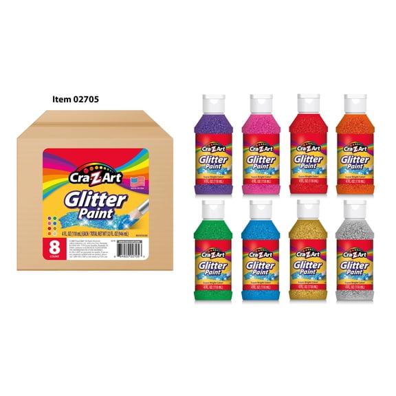 8 Pack 4 oz Glitter Paints Set in Vibrant Colors For Kids Crafting