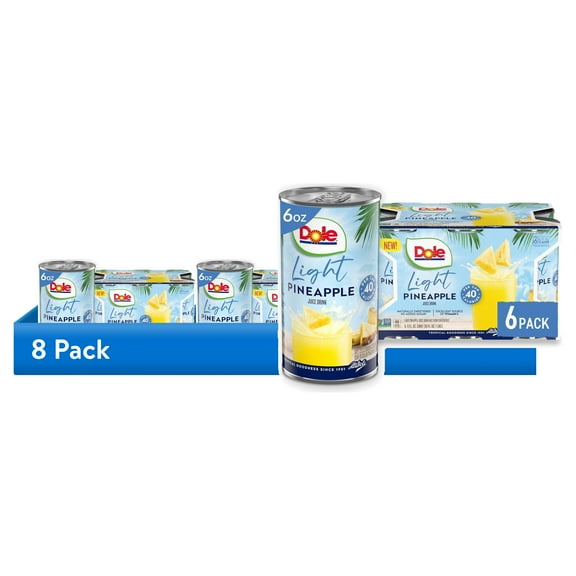 (8 pack) (6 Cans) Dole Light Pineapple Juice Drink, 6 fl oz Can
